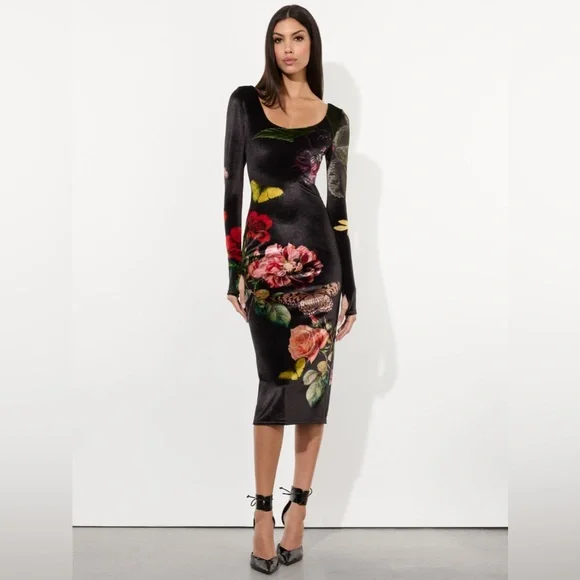 ALICE + OLIVIA DELORA VELVET MIDI DRESS, Size 2, $395 - Picture 5 of 10